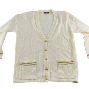 Vintage The Tog Shop Cardigan Sweater L Light Yellow Acrylic & Metallic  NWT